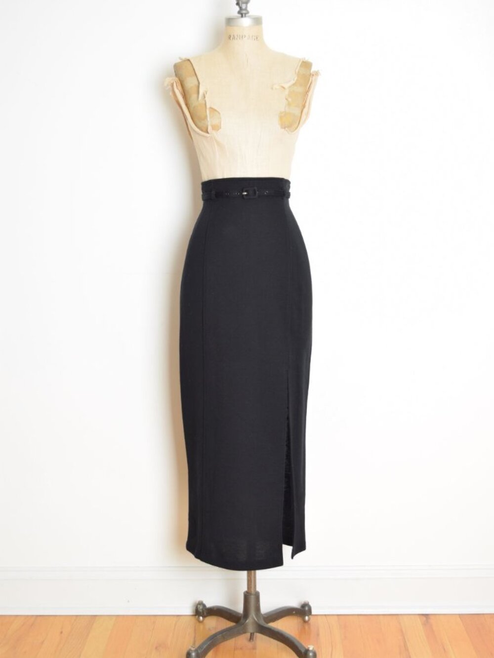 vintage 90s skirt MODA INTL black high waist slim knit long midi pencil XS S
